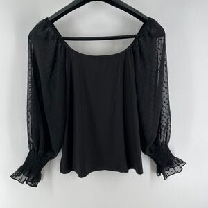 Black Knit Top Sheer Puff Sleeve Women's Large Cottagecore Dark Fairy Coquette